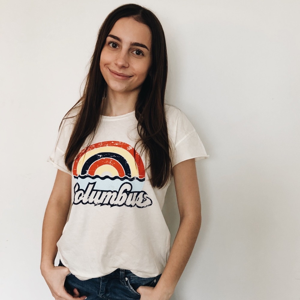NEW Columbus Retro Rainbow Distressed Tee